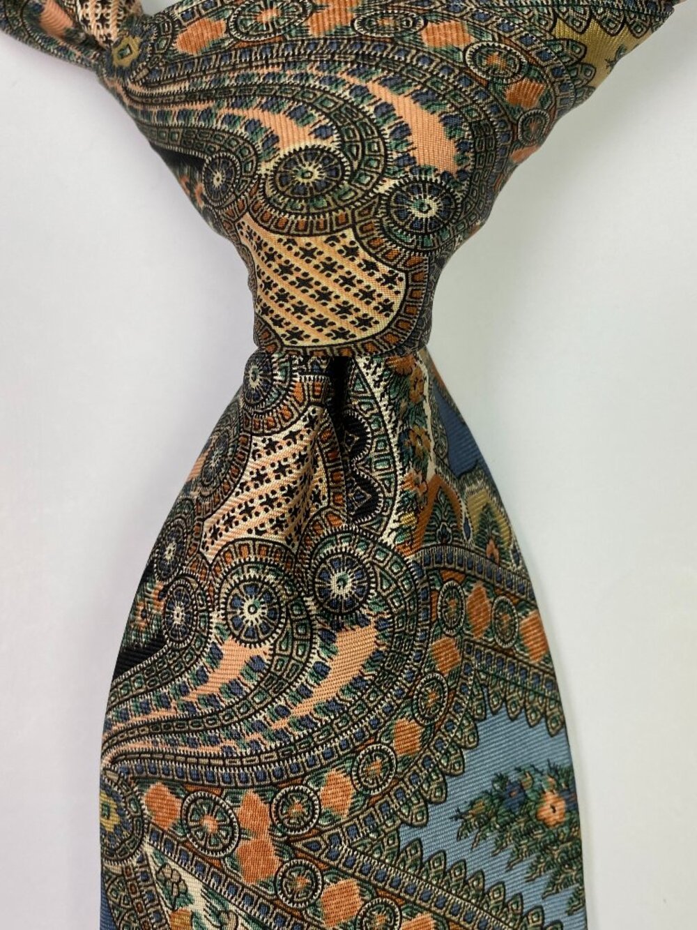 Vintage Liberty of London Paisley Tie Mens Silk Made in USA Geometric Peach blue